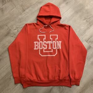 Vintage Boston University BU Terriers Hoodie Men's Large Red Sweatshirt Pullover
